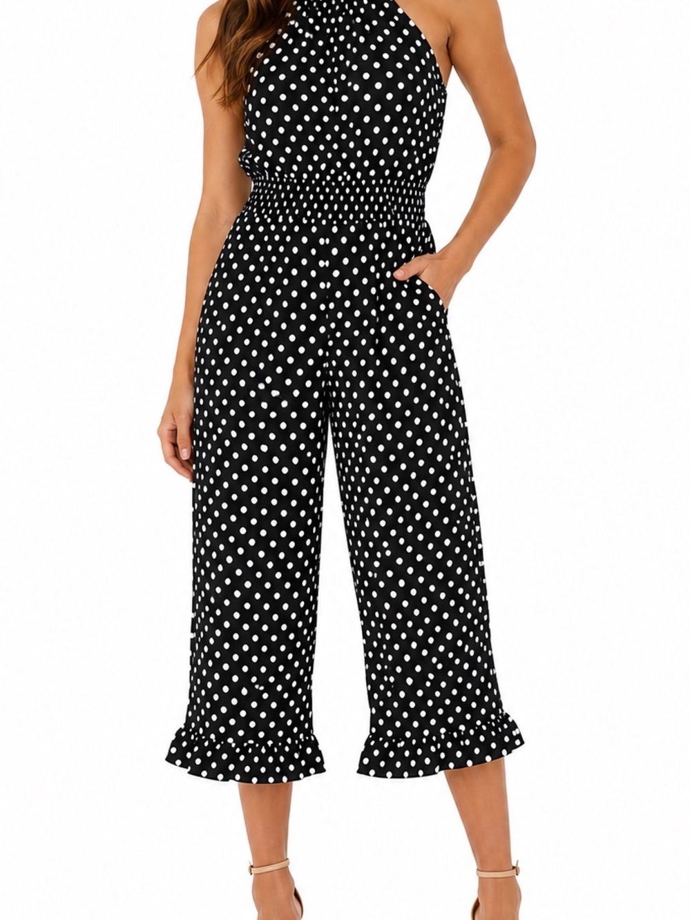 Black and White Polka Dot Capri Jumper